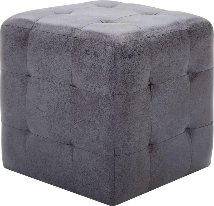 VidaXL Poef 2 stuks 30x30x30 cm Kunstsuède Grijs Poef Kunstleder Grijze Poef Salontafel Loungeprofessional Relaxstoel Stoffen Poef Vierkante Poef Set Van Twee Poef