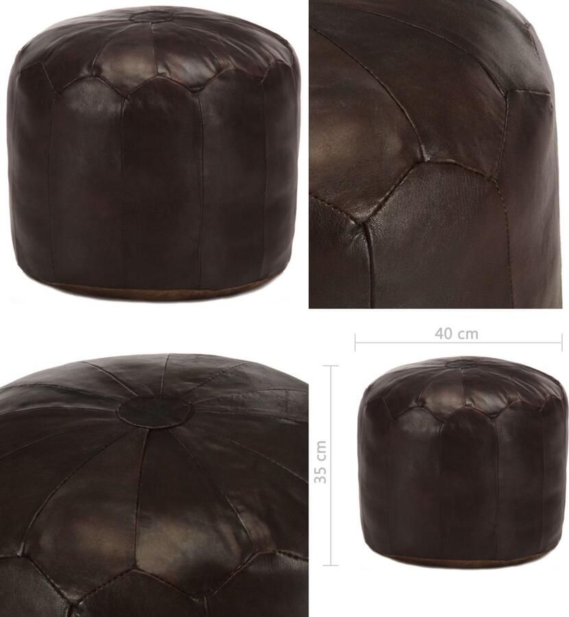 VidaXL Poef 40x35 cm echt geitenleer donkerbruin Poef Poefs Poefen Voetsteunen