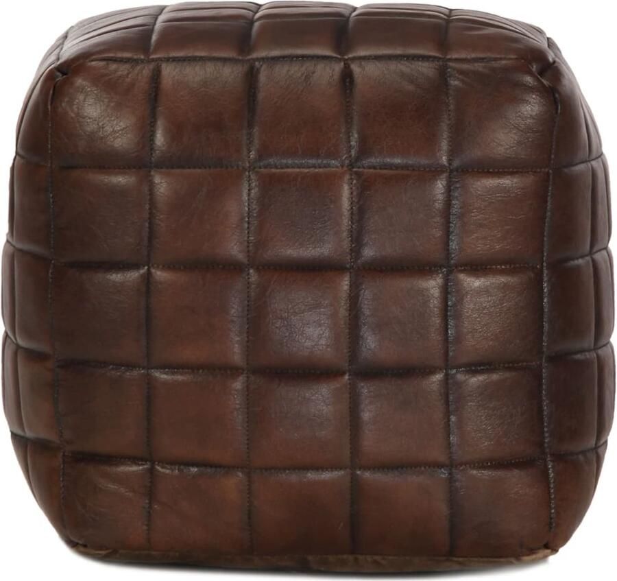 VidaXL Poef 40x40x40 cm Echt geitenleer Donkerbruin Poef Lederen Poef Geitenleren Poef Zitkussen Salontafel Accessoire