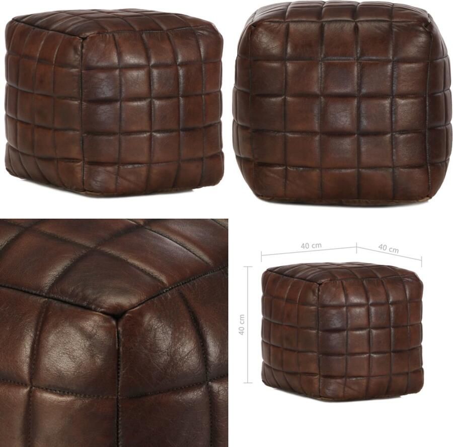 VidaXL Poef 40x40x40 cm echt geitenleer donkerbruin Poef Poefs Poefen Voetsteunen