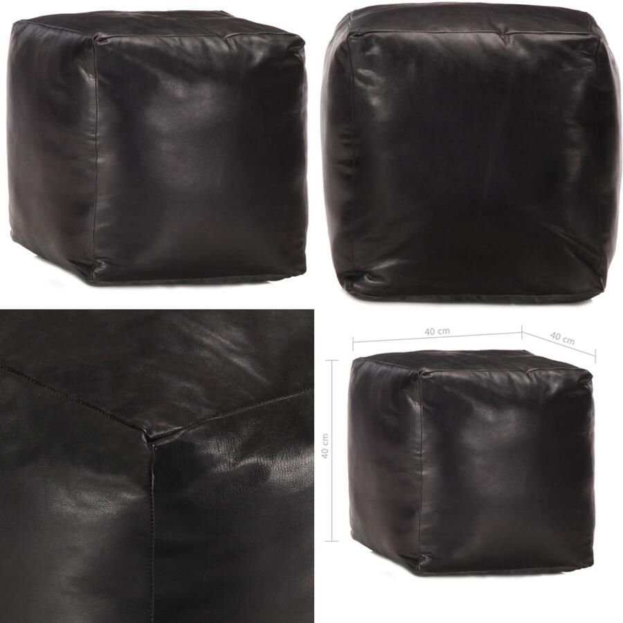 VidaXL Poef 40x40x40 cm echt geitenleer zwart Poef Poefs Poefen Voetsteunen
