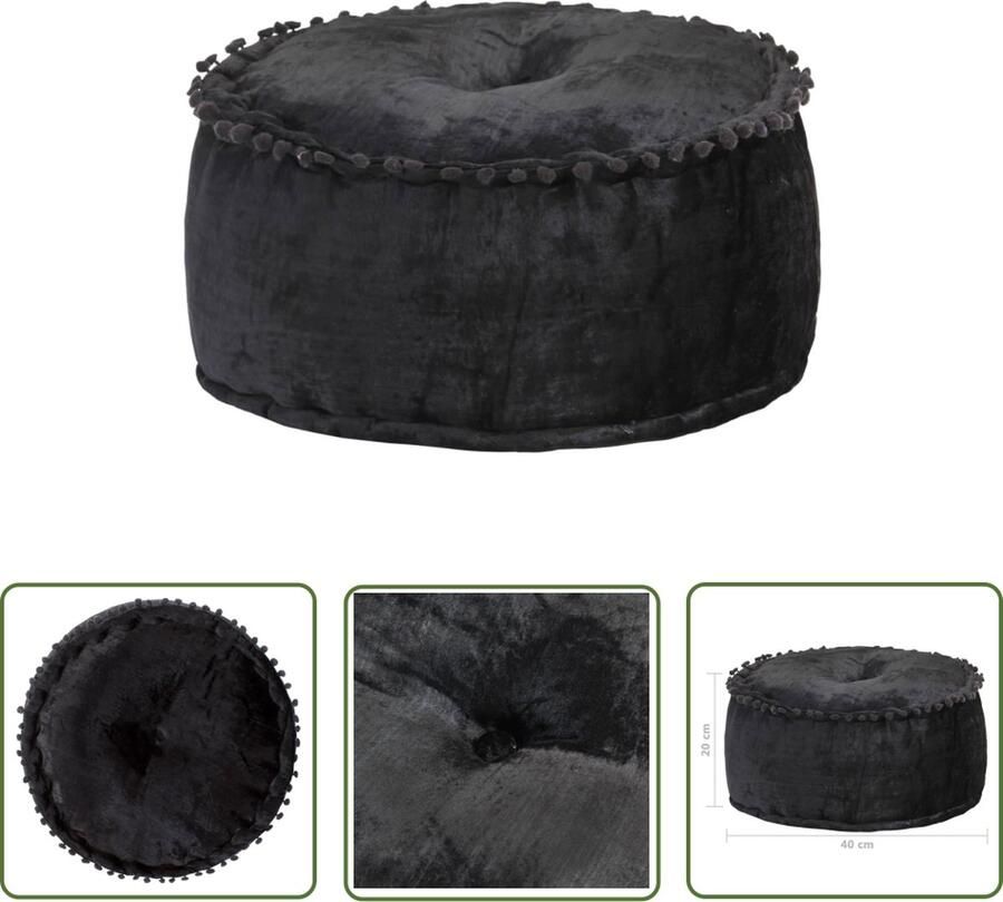 The Living Store Ronde Fluwelen Poef á 40x20 cm Antraciet 100% Viscose Fluwelen Poef Antraciet Lounge Stoffen Poef Relax Fauteuil Bijzettafel - Foto 2
