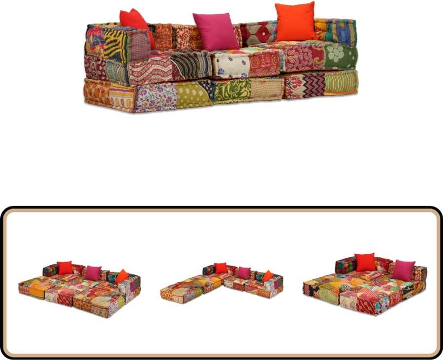 VidaXL Poef Driezits Modulair Patchwork Stof Modulaire Bank Patchwork Bank Slaapkamer Meubels Woonkamer Meubels Lounge Bank Loungestoel Kinderkamer Meubels Terras Meubels Buiten Meubels Comfortabele Bank