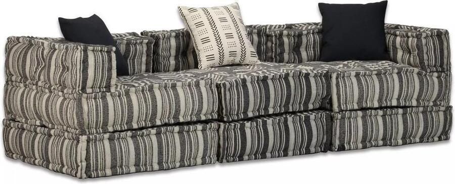 VidaXL Poef driezits modulair stof gestreept grijs