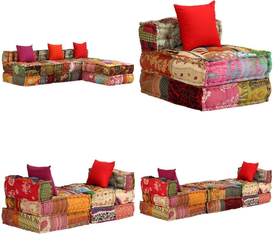VidaXL Poef driezits modulair stof patchwork Poef Poefs Poefen Hocker - Foto 2