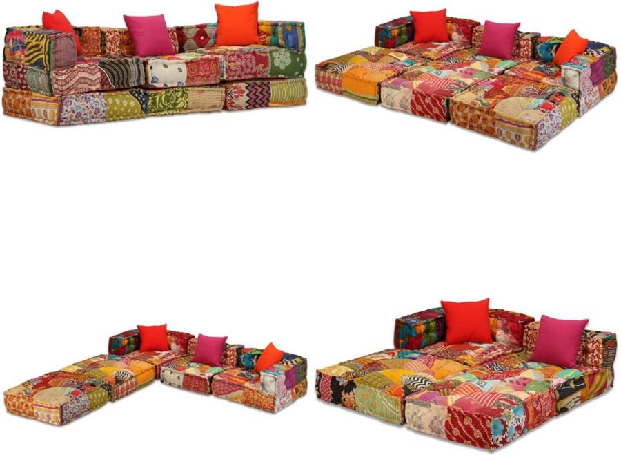 VidaXL Poef driezits modulair stof patchwork Poef Poefs Poefen Hocker