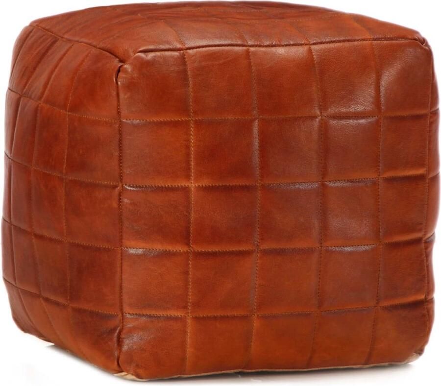 VidaXL Poef Echt Geitenleer 40x40x40 cm Tan Poef Geitenleer Leer Meubilair Handgemaakte Poef Vintage Poef Salontafel Stoffen Poef Bruine Poef Kleine Poef Vierkante Poef Woonaccessoires - Foto 2