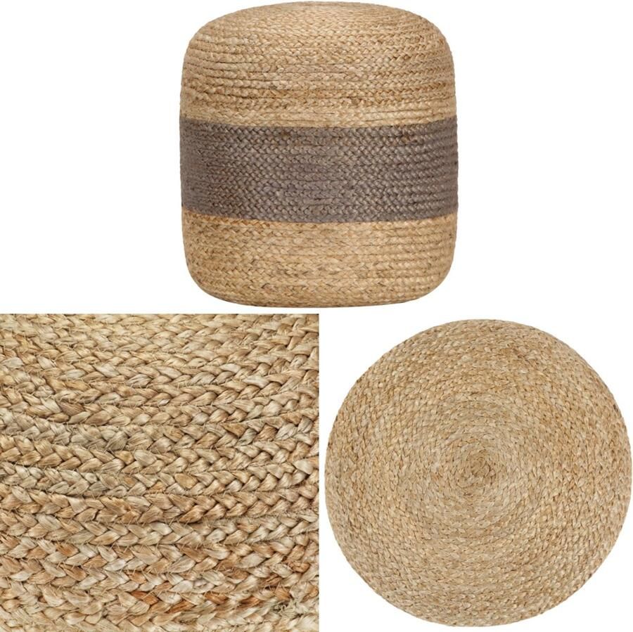 VidaXL Poef handgemaakt 40x45 cm jute grijs Poef Poefs Poefen Handgemaakte Poef