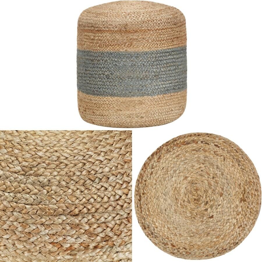 VidaXL Poef handgemaakt 40x45 cm jute olijfgroen Poef Poefs Poefen Handgemaakte Poef