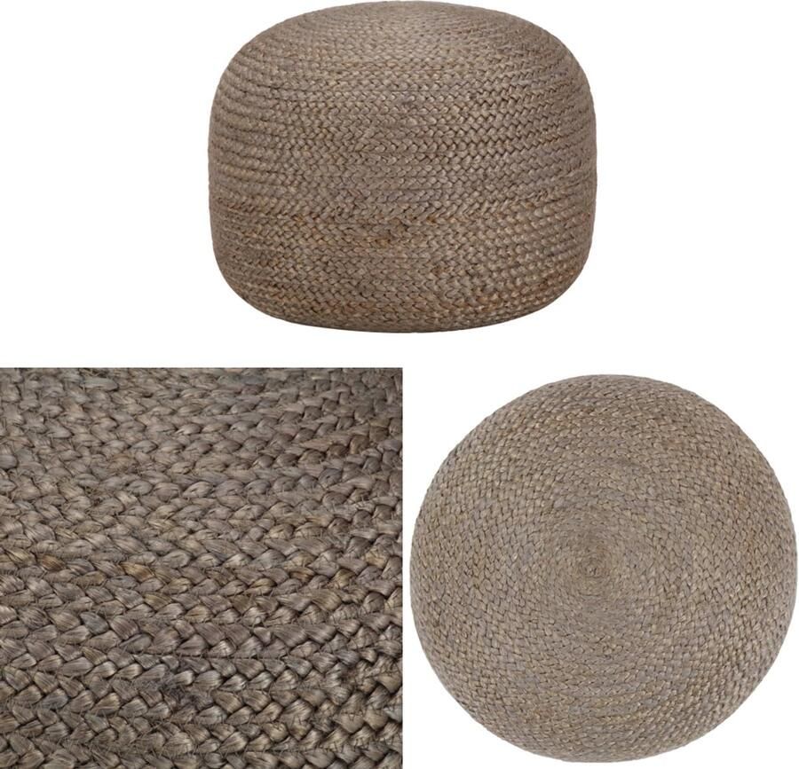 VidaXL Poef handgemaakt 45x30 cm jute lichtgrijs Poef Poefs Poefen Handgemaakte Poef