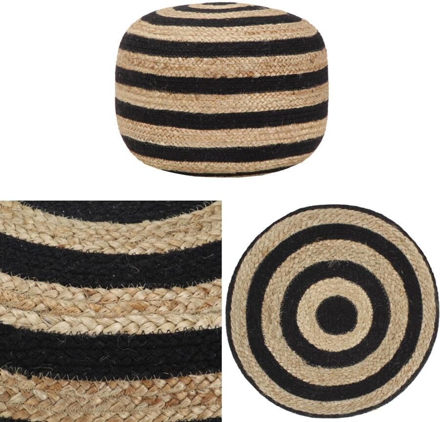 VidaXL Poef handgemaakt 45x30 cm jute zwart Poef Poefs Poefen Handgemaakte Poef