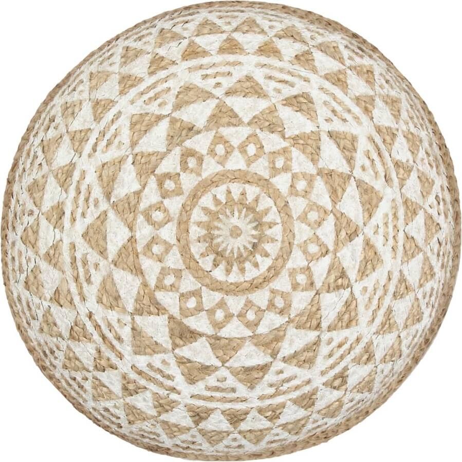 VidaXL Poef Handgemaakt Jute 45x30 cm Wit patroon Poef Jute Poef Handgemaakte Poef Zitkussen Vloerzeil Woonaccessoires Decoratief Kussentje Relaxstoel Lounge Stoel