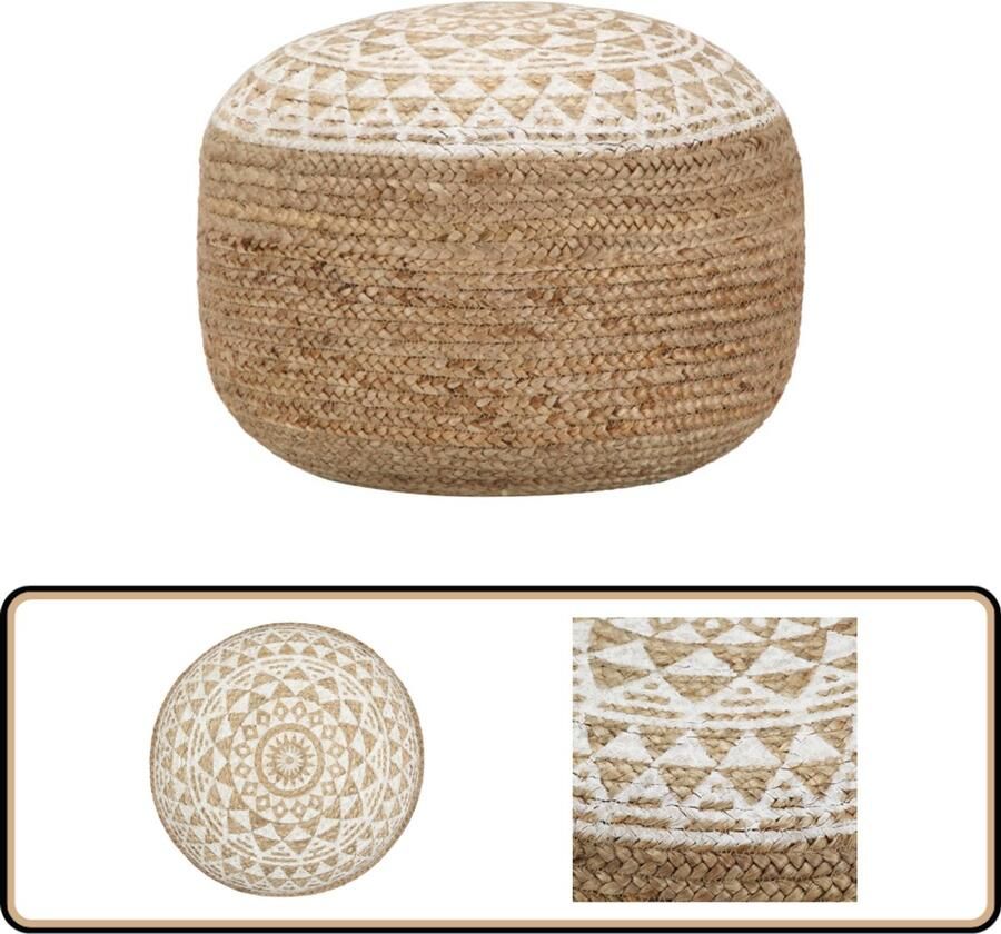 VidaXL Poef Handgemaakt Jute 45x30 cm Wit patroon Poef Jute Poef Handgemaakte Poef Zitkussen Vloerzeil Woonaccessoires Decoratief Kussentje Relaxstoel Lounge Stoel - Foto 2
