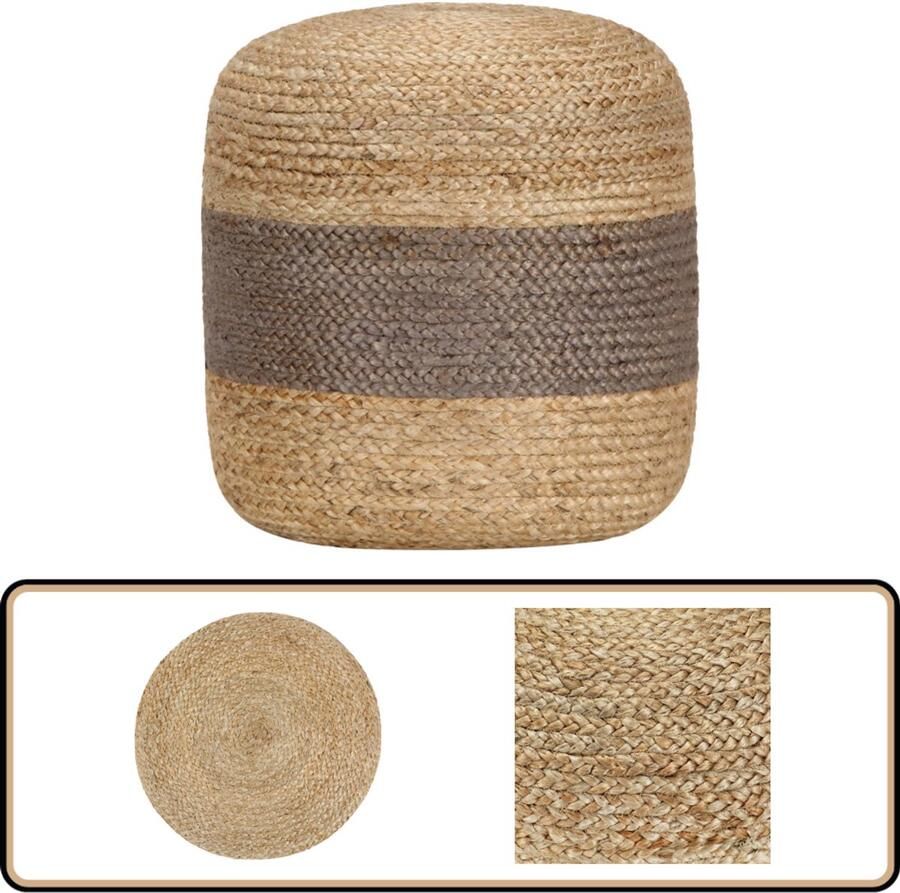 VidaXL Poef Handgemaakt Jute Grijs 40x45 cm Poef Jute Poef Handgemaakte Poef Vintage Poef Stoffen Poef Salontafel Voetenbank Accentstoel Woonkamerdecoratie Grijze Poef Design Poef