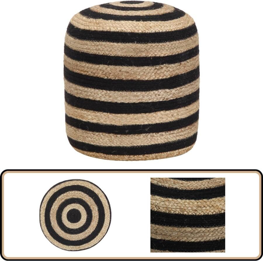 VidaXL Poef Handgemaakt Jute Zwart 40x45 cm Poef Jute Poef Zitkussen Vloerzeil Handgeweven