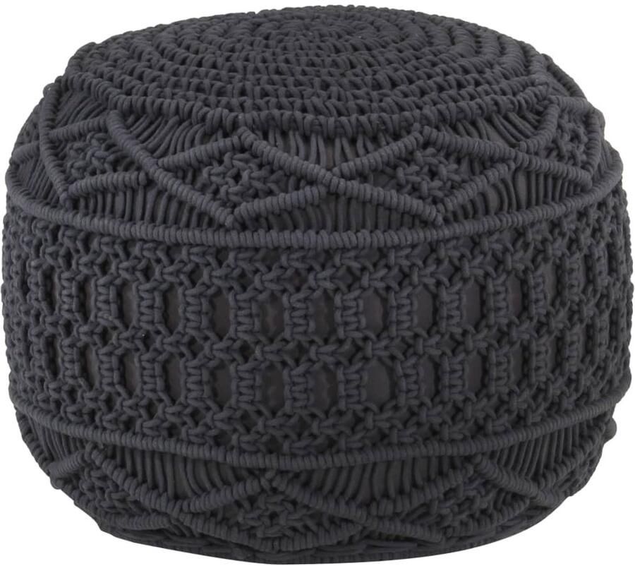 VidaXL Poef Macramé Handgemaakt 45x30 cm Antraciet Macrame Poef Stoffen Poef Ronde Poef Loungepoef Vloerzeil