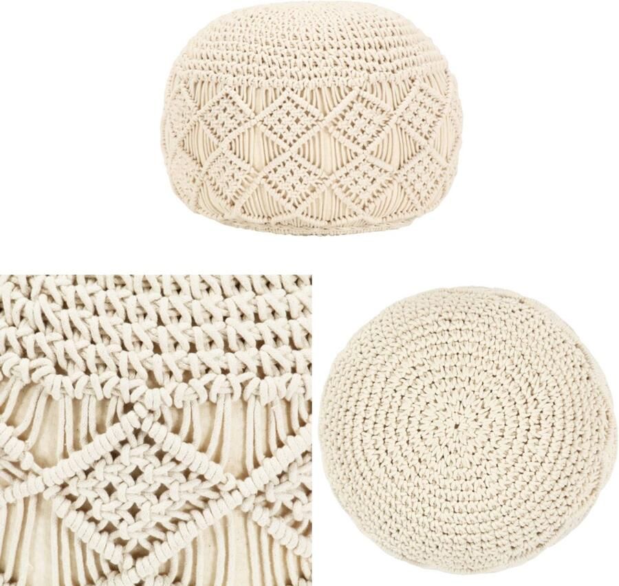 VidaXL Poef macramé handgemaakt 45x30 cm katoen Poef Poefs Poefen Handgemaakte Poef