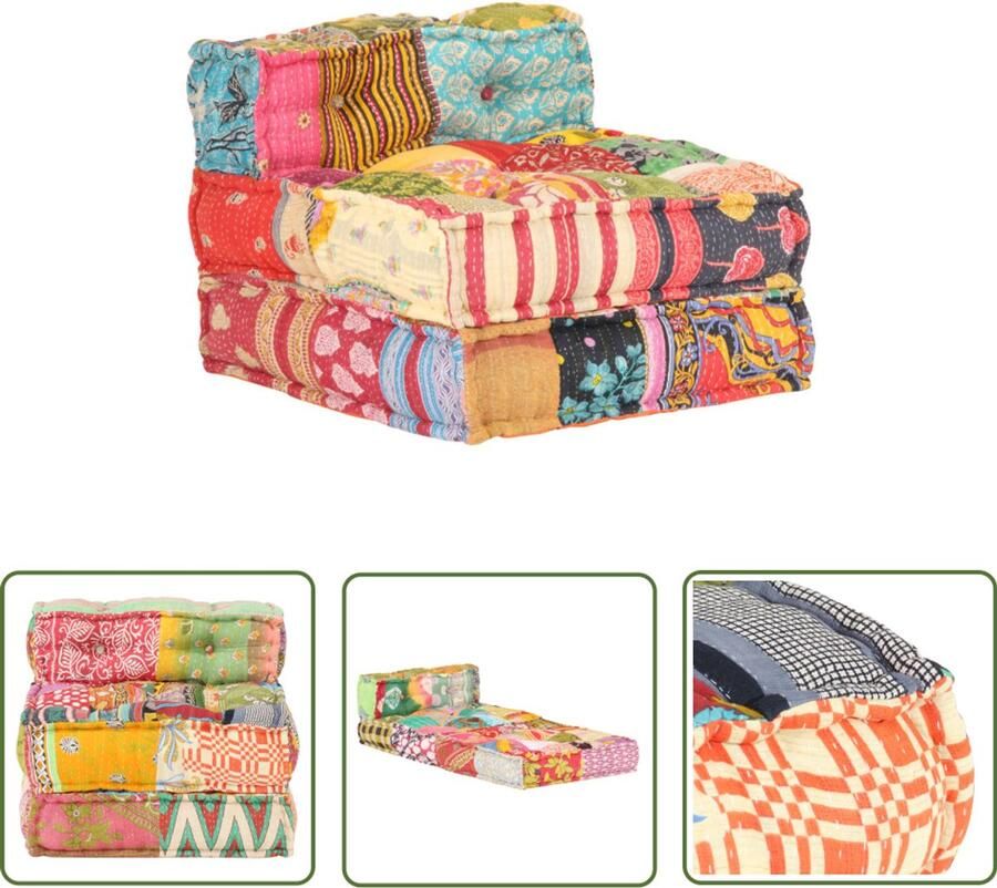 VidaXL Poef Modulair Patchwork Stof 57x67x51 cm Modulaire Bank Patchwork Design Lounge Bank Multifunctionele Bank Salonbank Binnenbank Poef Kussens Woonaccessoires