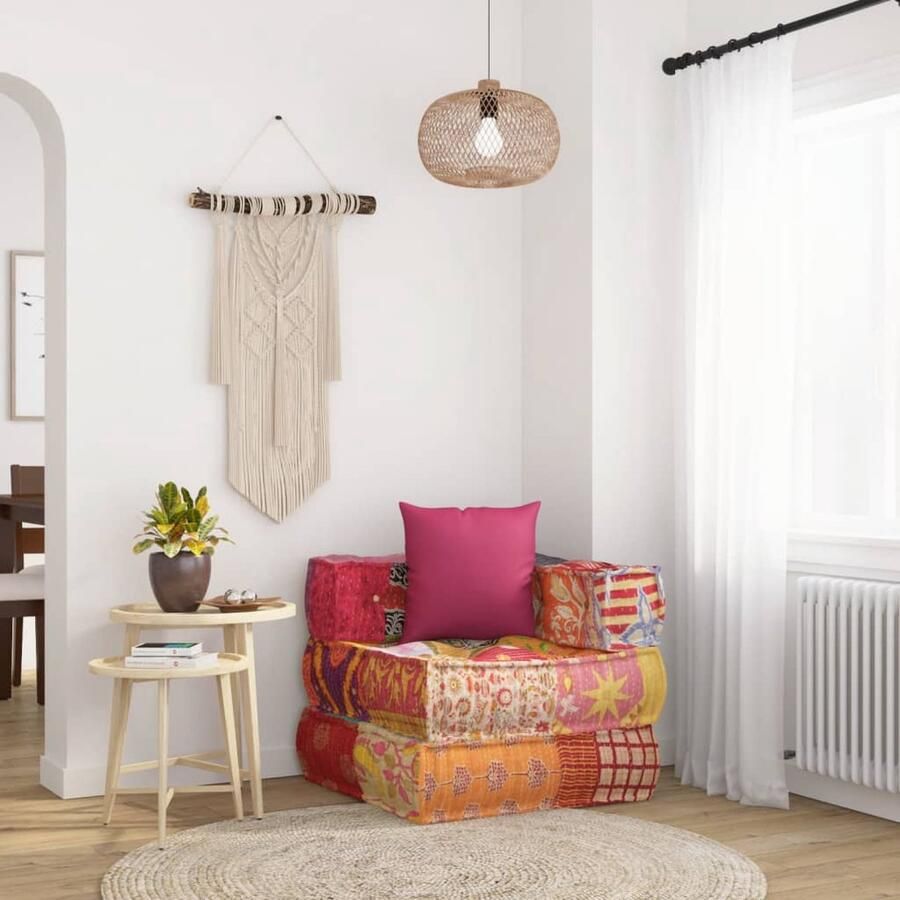 VidaXL Poef Modulair Patchwork Stof Inclusief Kussen Modulaire Bank Multifunctionele Bank Patchwoork Bank Lounge Bank Relaxfauteuil Huiskamer Accessoires Gezelligheids Items - Foto 2