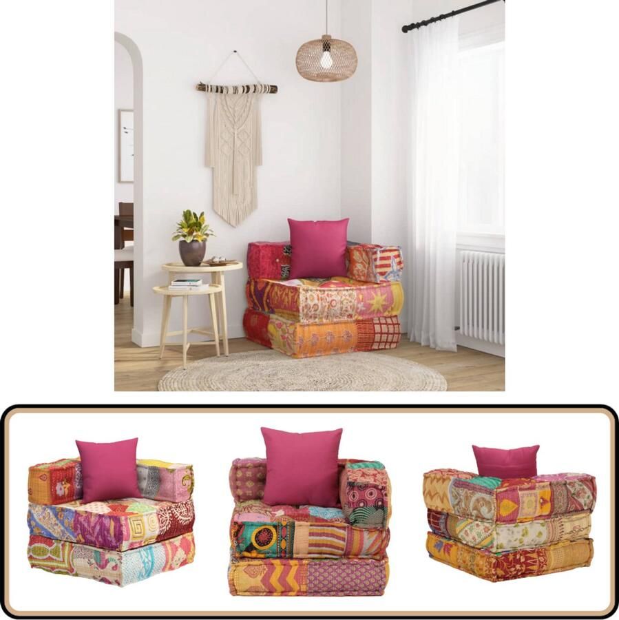 VidaXL Poef Modulair Patchwork Stof Inclusief Kussen Modulaire Bank Multifunctionele Bank Patchwoork Bank Lounge Bank Relaxfauteuil Huiskamer Accessoires Gezelligheids Items