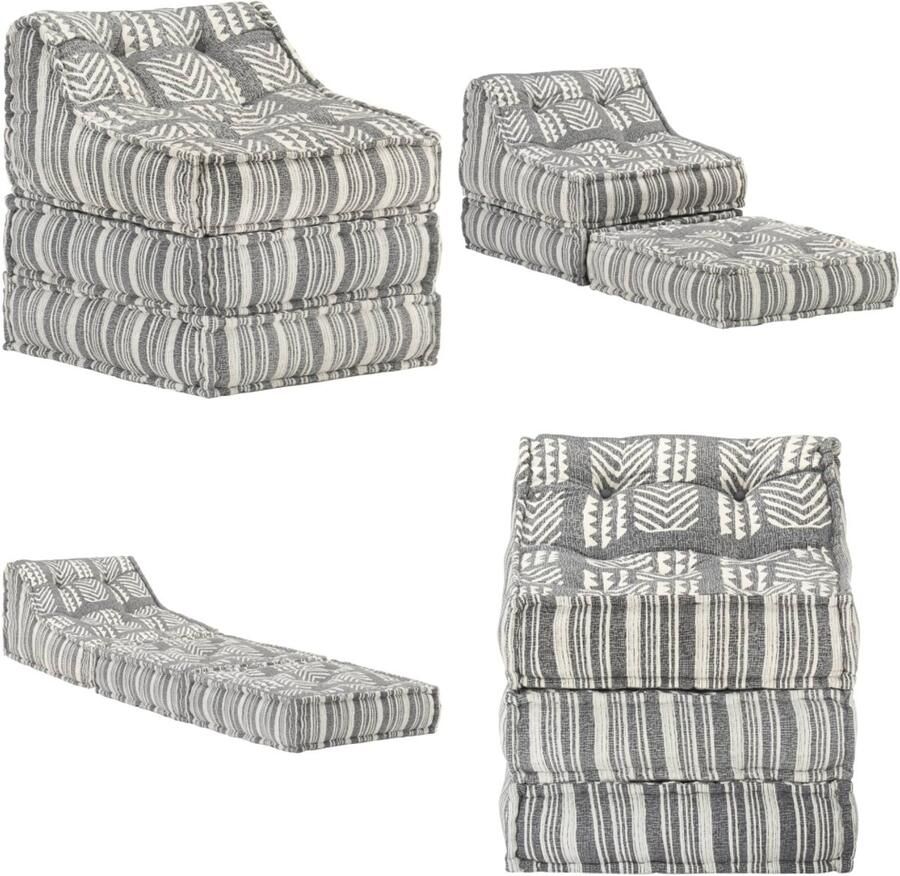 VidaXL Poef modulair stof gestreept grijs Poef Poefs Poefen Hocker