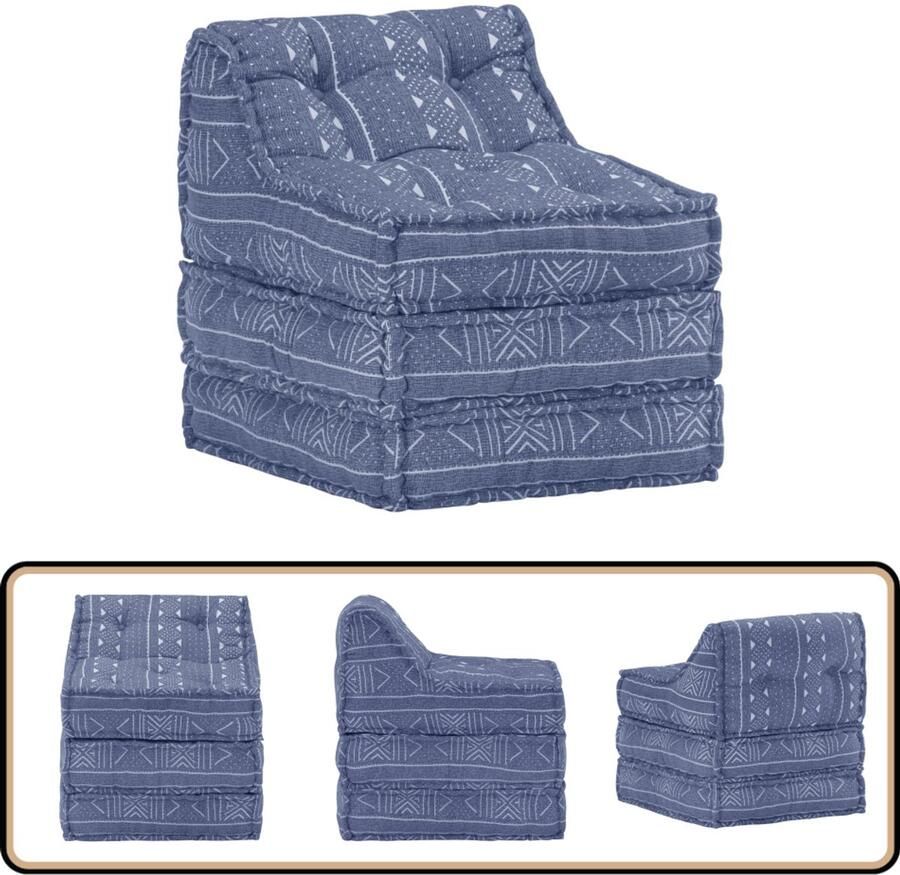 VidaXL Poef Modulair Stof Indigo Canvas Design Loungebank Poef Stoelen Sofa Designmeubel