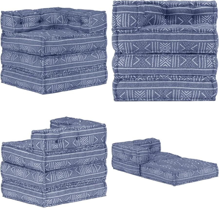 VidaXL Poef modulair stof indigo Poef Poefs Poefen Hocker - Foto 2