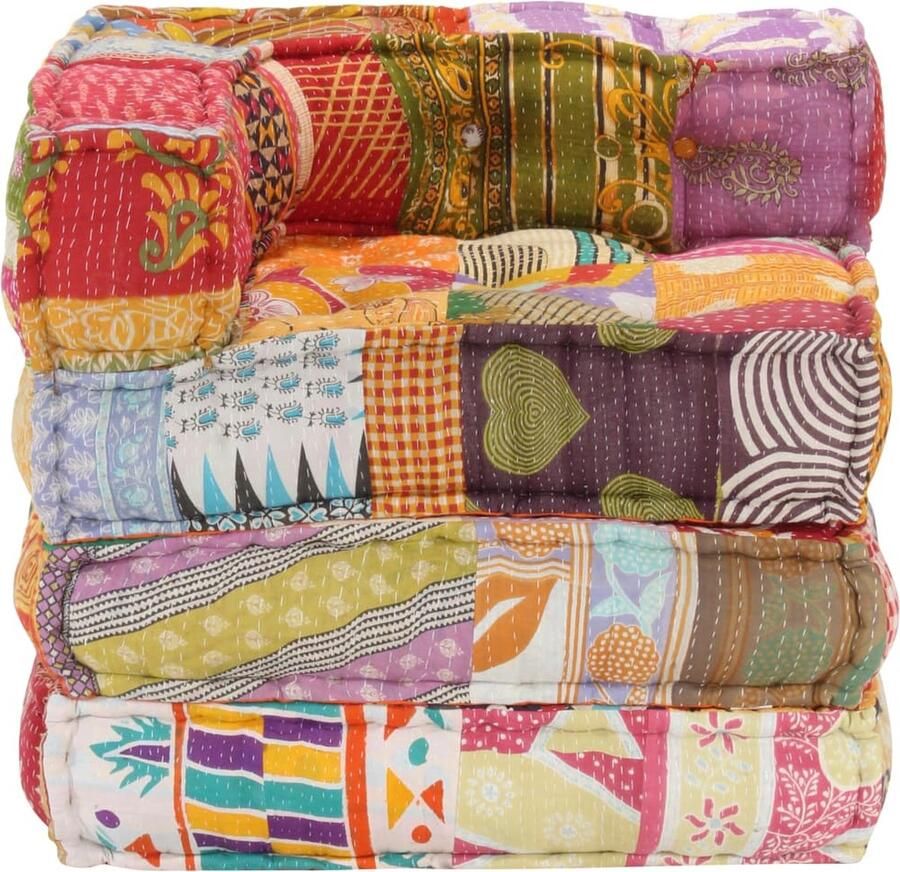 VidaXL Poef Modulair Stof Patchwork Design Poef Patchwork Multikleuren Lounge Binnenhuisdecoratie Woonaccessoires Kussens Meubilair Design Comfort