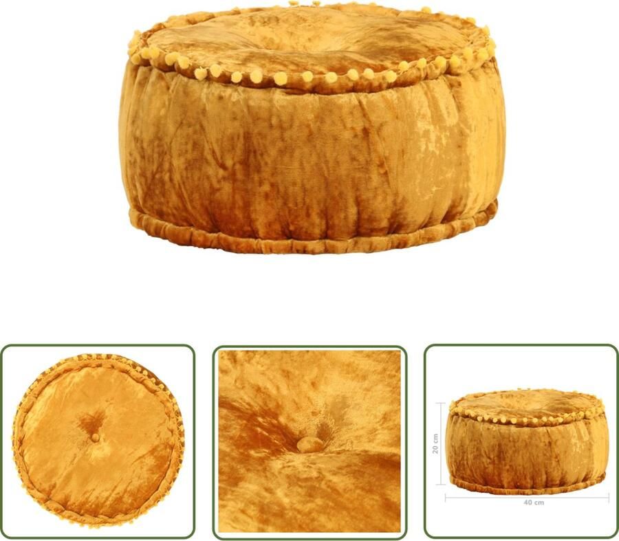The Living Store Poef rond 40x20 cm fluweel mosterdkleurig Fluwelen Poef Mustard Lounge Stoffen Poef Vloerzetel Ottomaan - Foto 2