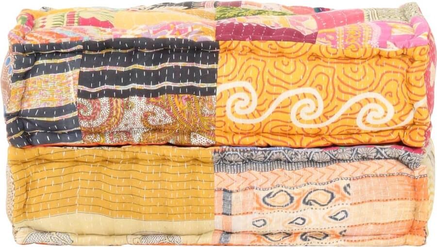 VidaXL Poef Patchwork 60x70x36 cm Kleurrijk Design Poef Patchwork Stoffen Poef Vloerzeil Relaxstoel Huiskamerdecoratie Gezelligheidsfactor Living Accessoires Lounge Meubilair Trendy Interieur Unieke Poef Multicolor Poef - Foto 2