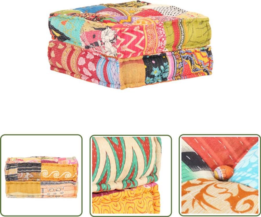 VidaXL Poef Patchwork 60x70x36 cm Kleurrijk Design Poef Patchwork Stoffen Poef Vloerzeil Relaxstoel Huiskamerdecoratie Gezelligheidsfactor Living Accessoires Lounge Meubilair Trendy Interieur Unieke Poef Multicolor Poef