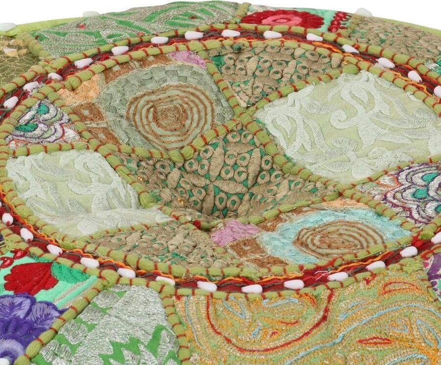 VidaXL -Poef-patchwork-rond-handgemaakt-40x20-cm-katoen-groen