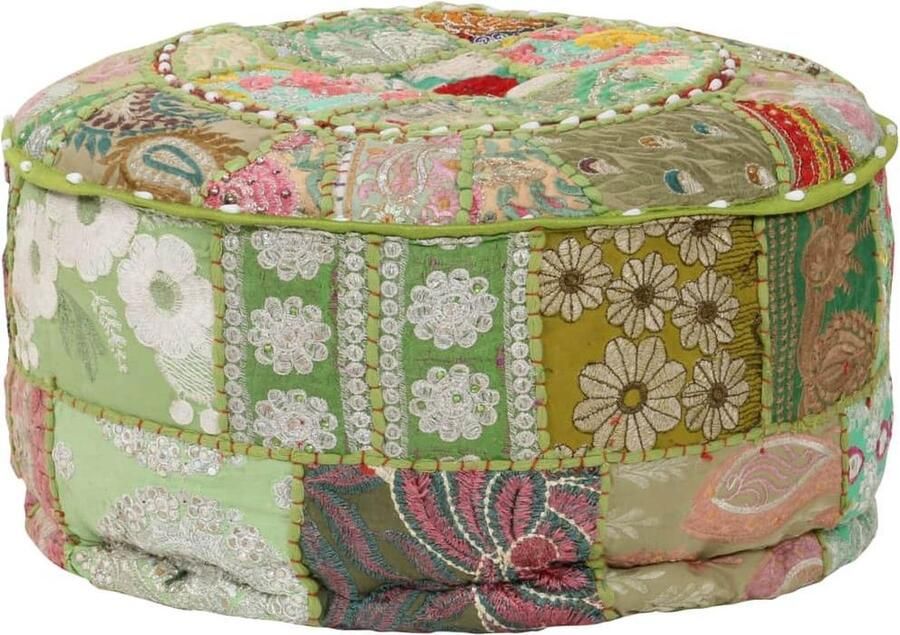 VidaXL -Poef-patchwork-rond-handgemaakt-40x20-cm-katoen-groen - Foto 2