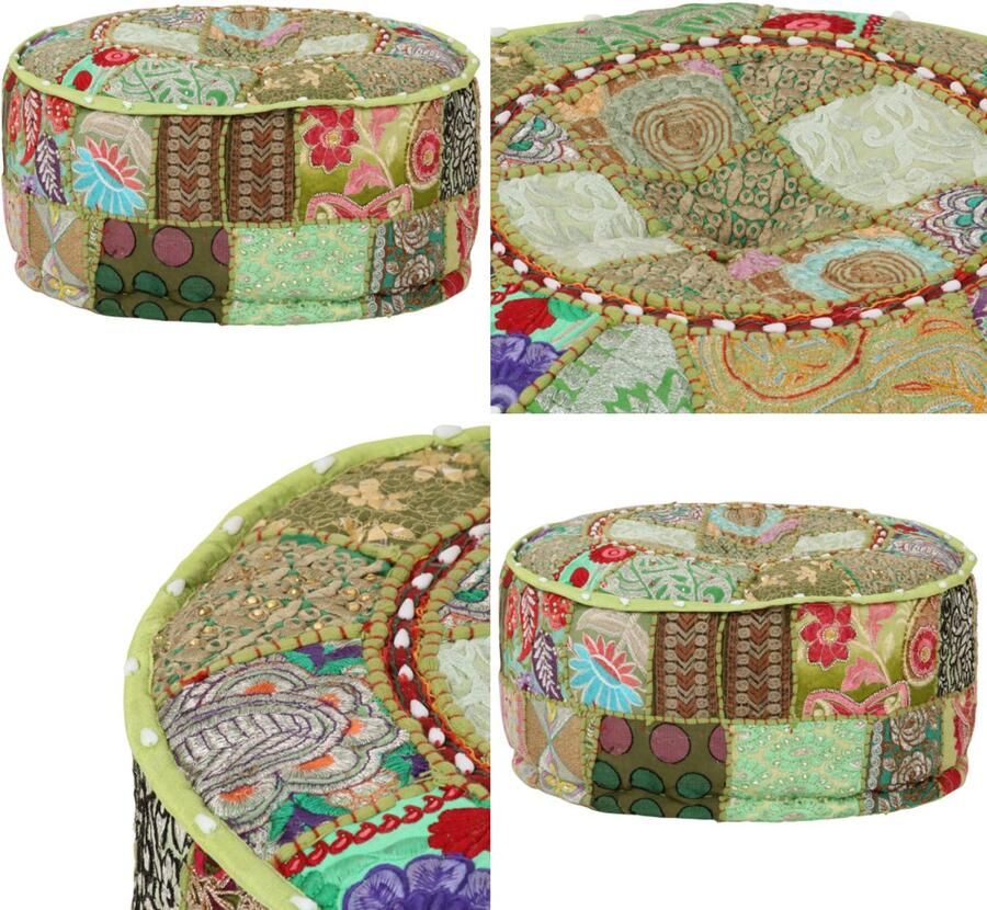 VidaXL Poef patchwork rond handgemaakt 40x20 cm katoen groen Poef Poefs Poefen Hocker