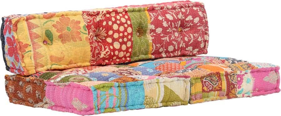 VidaXL Poef Patchwork Stof Uniek en Kleurrijk Pallet Bankkussen Patchwork Kussen Vloerzetel Relaxstoel Loungekussen Multifunctionele Kussen
