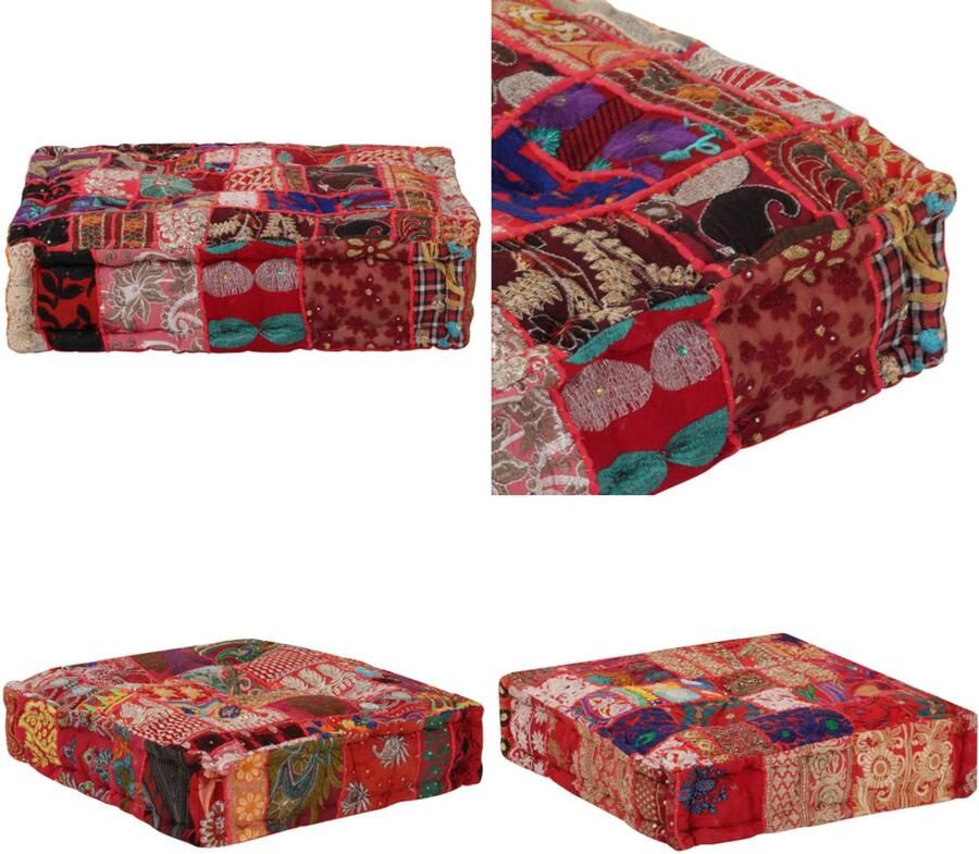 VidaXL Poef patchwork vierkant handgemaakt 50x50x12 cm katoen rood Poef Poefs Poefen Hocker