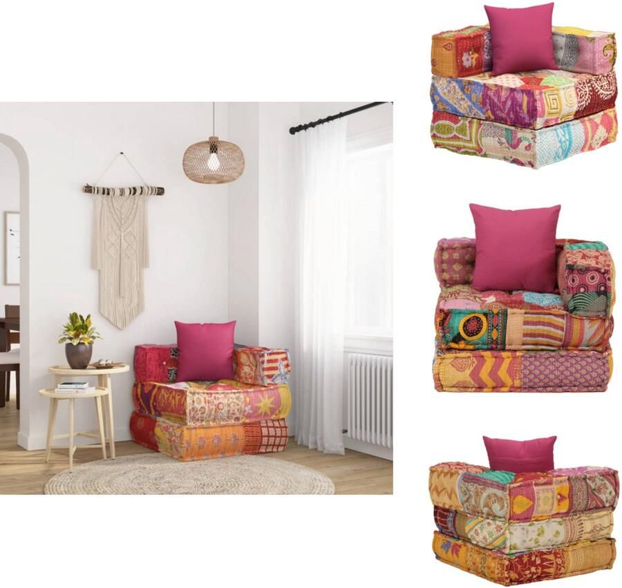 VidaXL Poef Poefs Bank Modulaire Bank Poef modulair met kussen patchwork stof