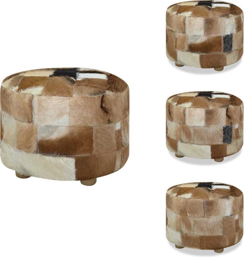 VidaXL Poef Poefs Kruk Krukken Poef rond 50x50x45 cm echt leer