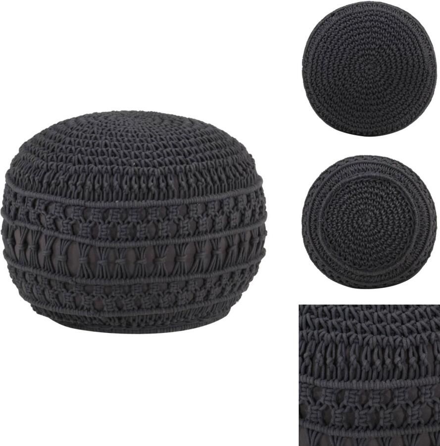 VidaXL Poef Poefs Poefen Handgemaakte Poef macramé handgemaakt 45x30 cm katoen antraciet