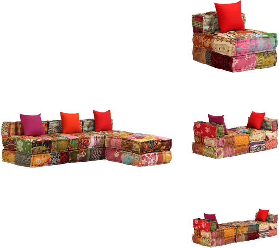 VidaXL Poef Poefs Poefen Hocker Poef driezits modulair stof patchwork