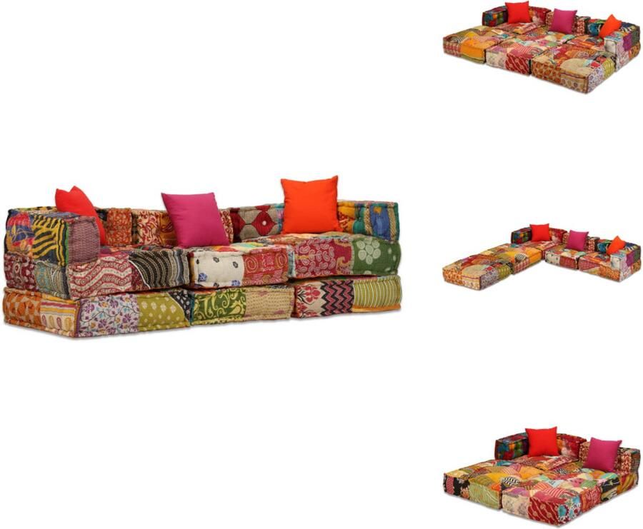 VidaXL Poef Poefs Poefen Hocker Poef driezits modulair stof patchwork - Foto 2