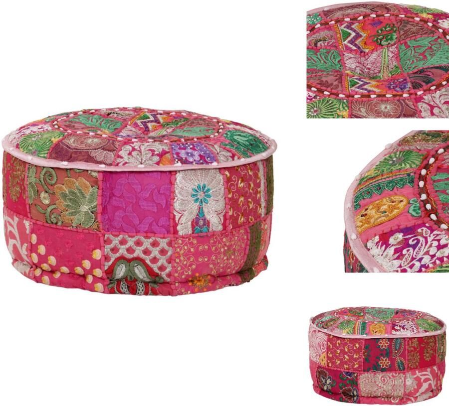 VidaXL Poef Poefs Poefen Hocker Poef patchwork rond handgemaakt 40x20 cm katoen roze