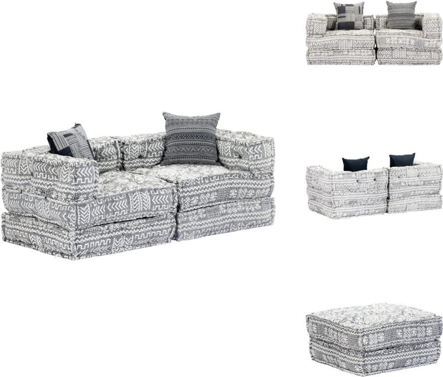 VidaXL Poef Poefs Poefen Hocker Poef tweezits modulair stof lichtgrijs