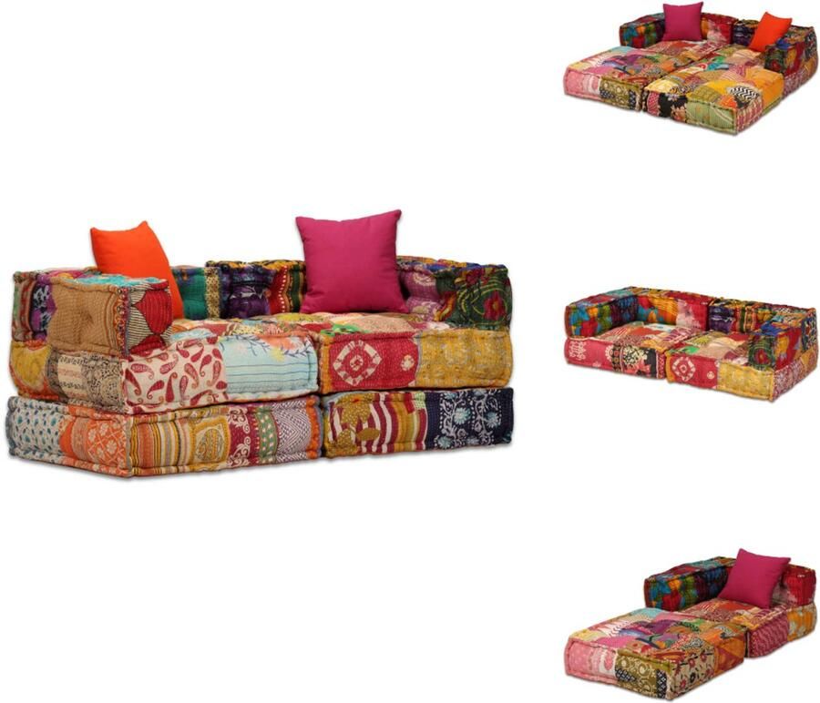 VidaXL Poef Poefs Poefen Hocker Poef tweezits modulair stof patchwork - Foto 3