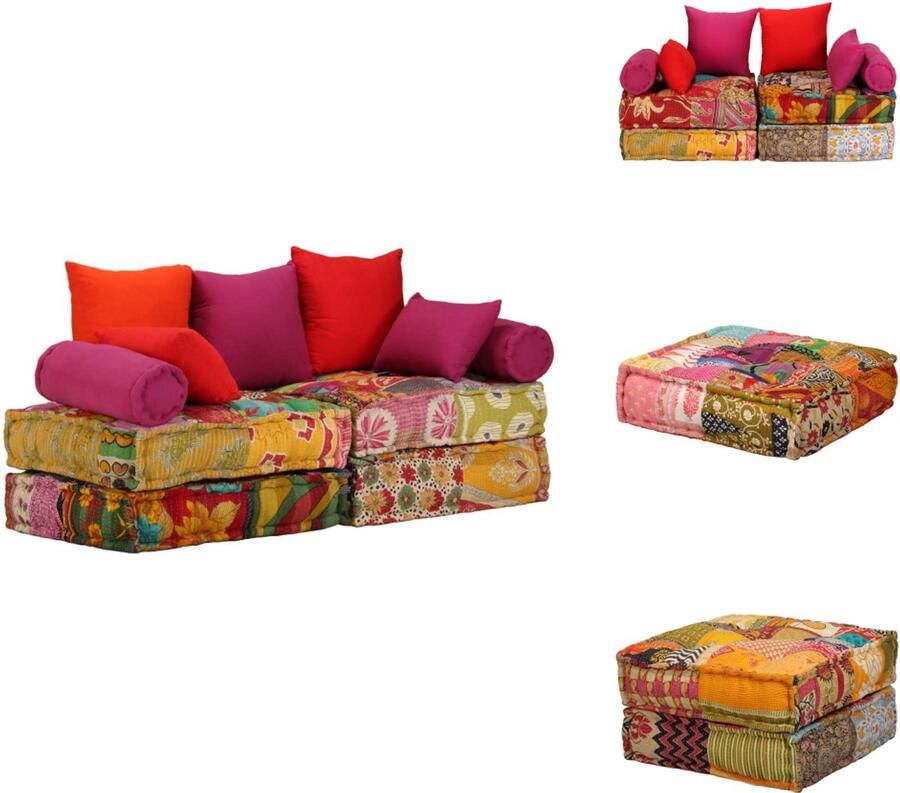 VidaXL Poef Poefs Poefen Hocker Poef tweezits modulair stof patchwork