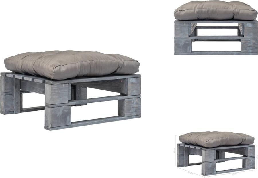 VidaXL Poef Poefs Poefen Pallet Poef Tuinhocker met zandkleurig kussen pallet hout grijs