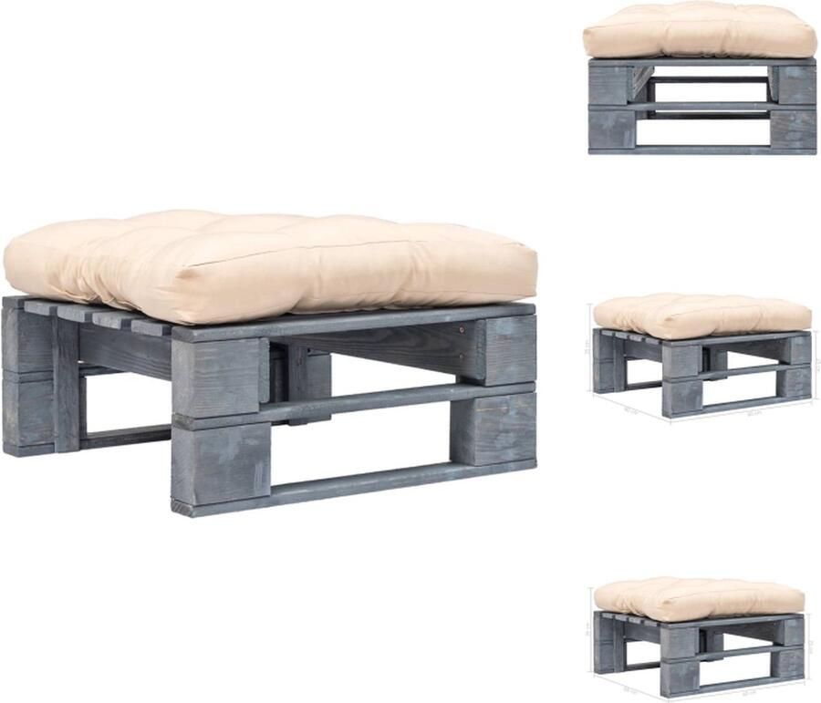 VidaXL Poef Poefs Poefen Pallet Poef Tuinhocker met zandkleurig kussen pallet hout grijs - Foto 2