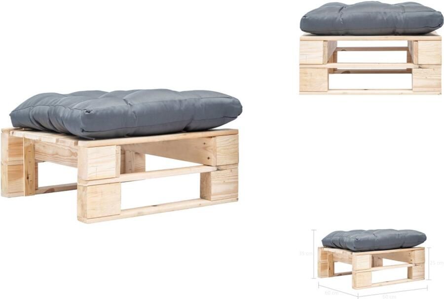 VidaXL Poef Poefs Poefen Pallet Poef Tuinpoef met grijs kussen pallet hout naturel