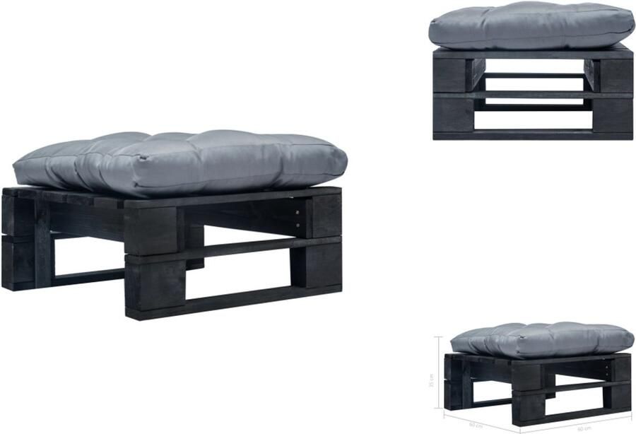 VidaXL Poef Poefs Poefen Pallet Poef Tuinpoef met grijs kussen pallet hout zwart
