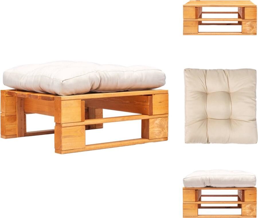 VidaXL Poef Poefs Poefen Pallet Poef Tuinpoef met zandkleurig kussen pallet hout honingbruin